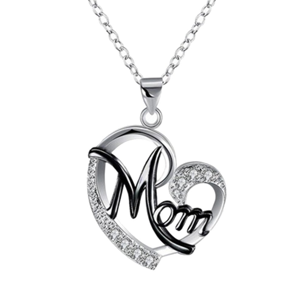 English Letter Mom Hollow Heart Pendant Chain Necklace Jewelry Image 10