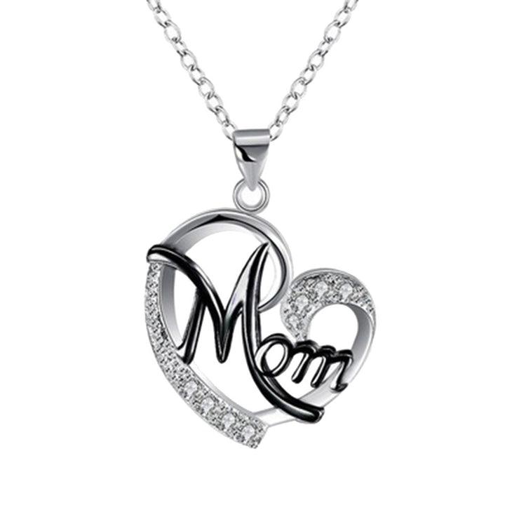 English Letter Mom Hollow Heart Pendant Chain Necklace Jewelry Image 1