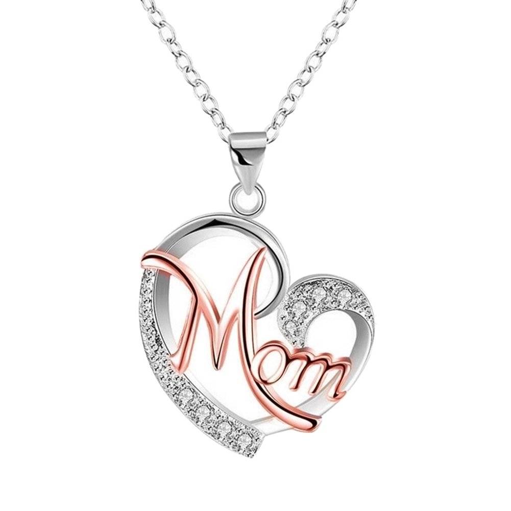 English Letter Mom Hollow Heart Pendant Chain Necklace Jewelry Image 11