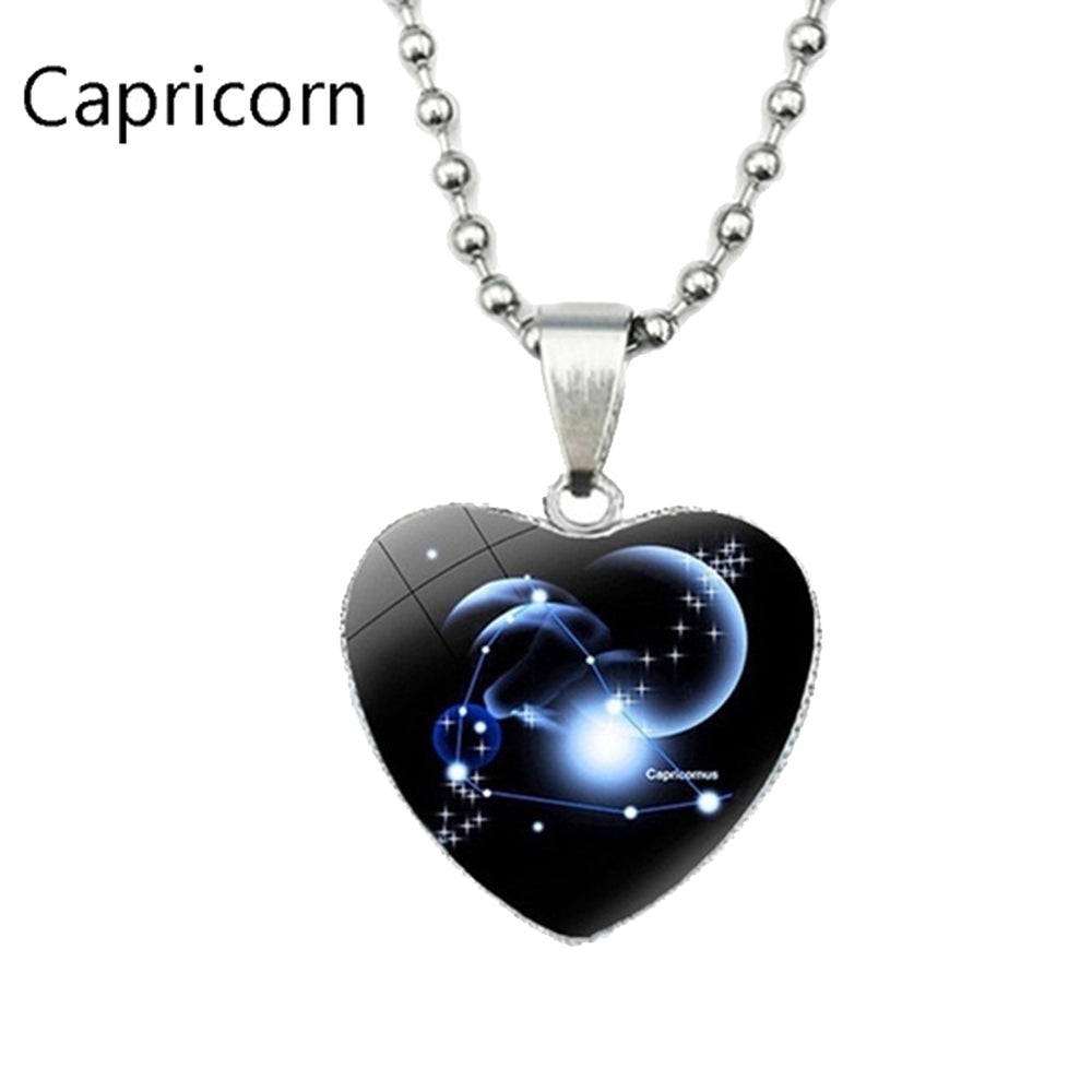 Love Heart Necklace Fashion Charming Glass 12 Zodiac Constellations Sign Pendant for Women Image 2