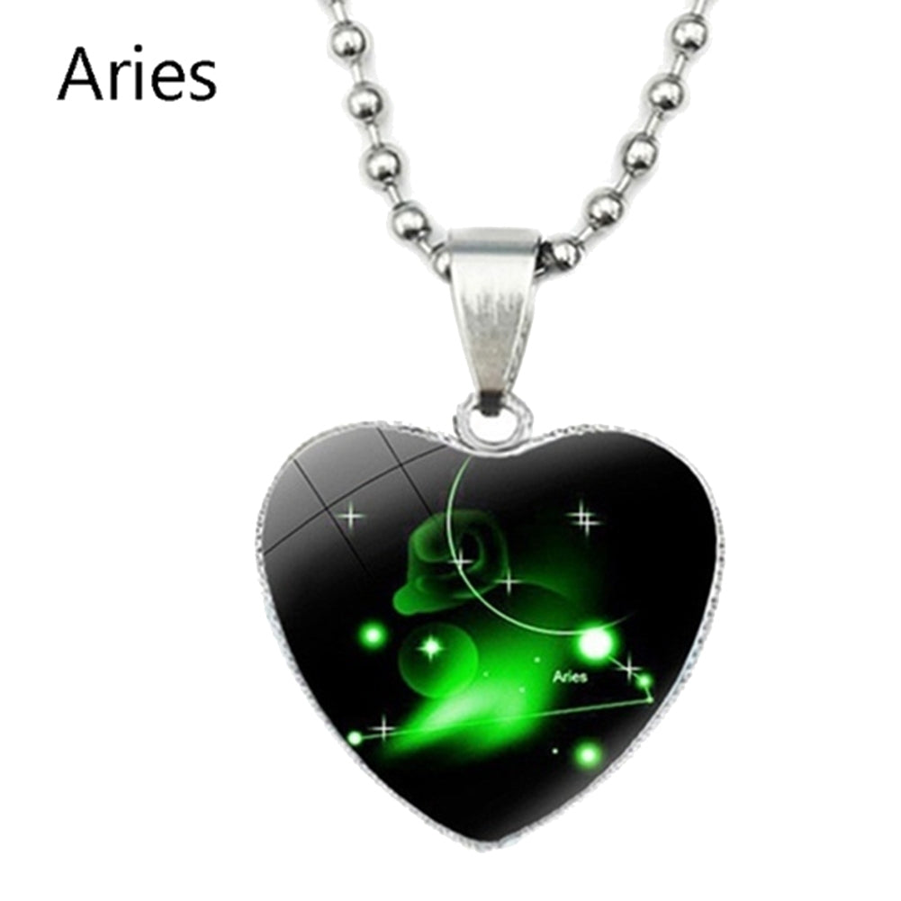 Love Heart Necklace Fashion Charming Glass 12 Zodiac Constellations Sign Pendant for Women Image 3