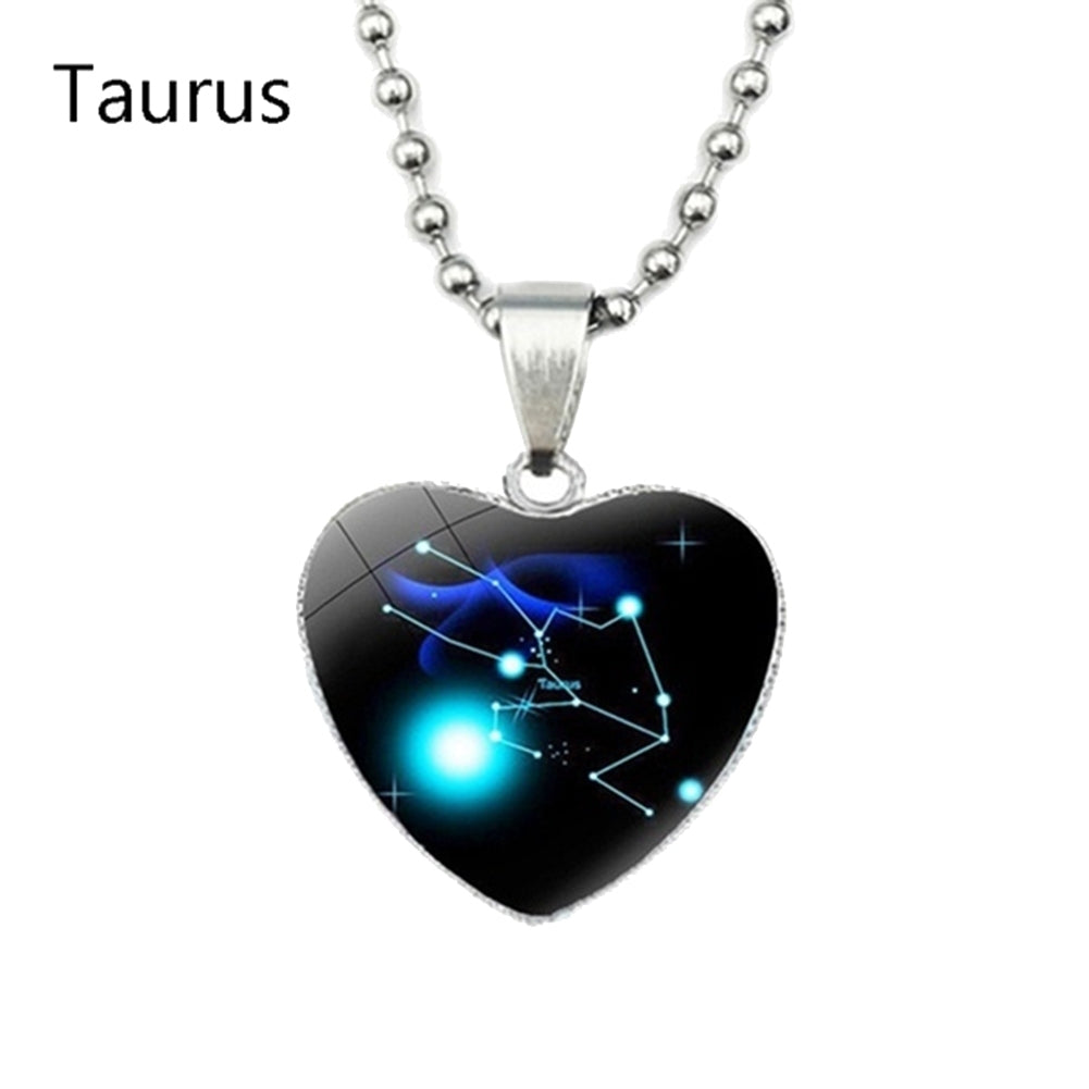 Love Heart Necklace Fashion Charming Glass 12 Zodiac Constellations Sign Pendant for Women Image 4