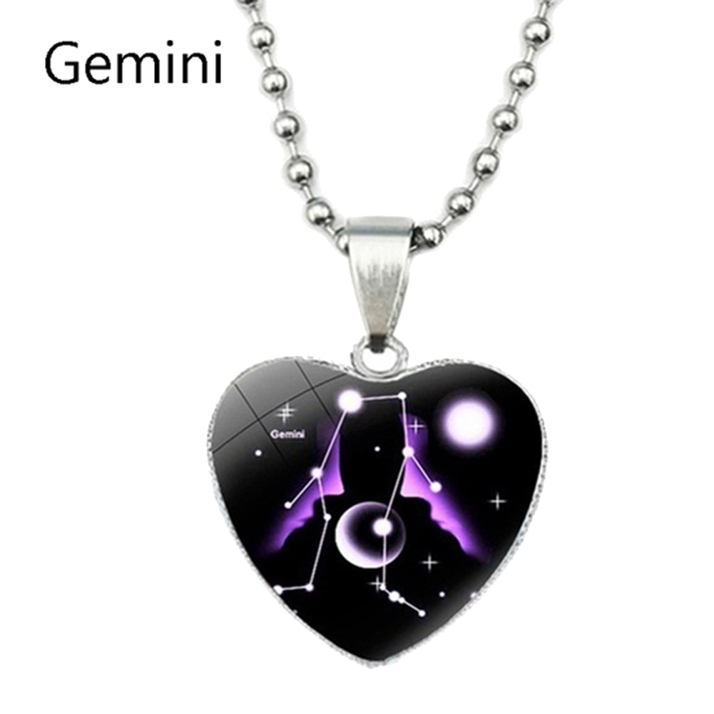 Love Heart Necklace Fashion Charming Glass 12 Zodiac Constellations Sign Pendant for Women Image 4