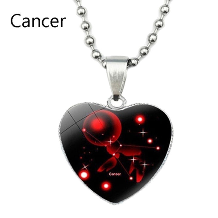 Love Heart Necklace Fashion Charming Glass 12 Zodiac Constellations Sign Pendant for Women Image 6