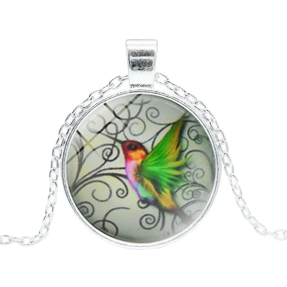 Fashion Women Green Hummingbird Cabochon Glass Pendant Necklace Jewelry Gift Image 6