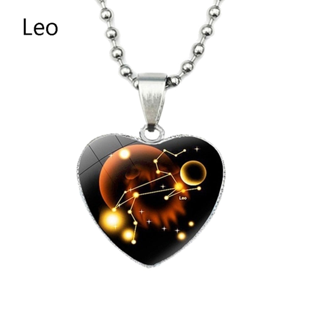 Love Heart Necklace Fashion Charming Glass 12 Zodiac Constellations Sign Pendant for Women Image 7