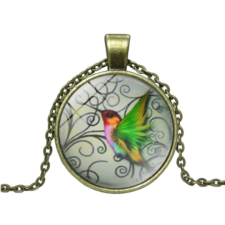 Fashion Women Green Hummingbird Cabochon Glass Pendant Necklace Jewelry Gift Image 7