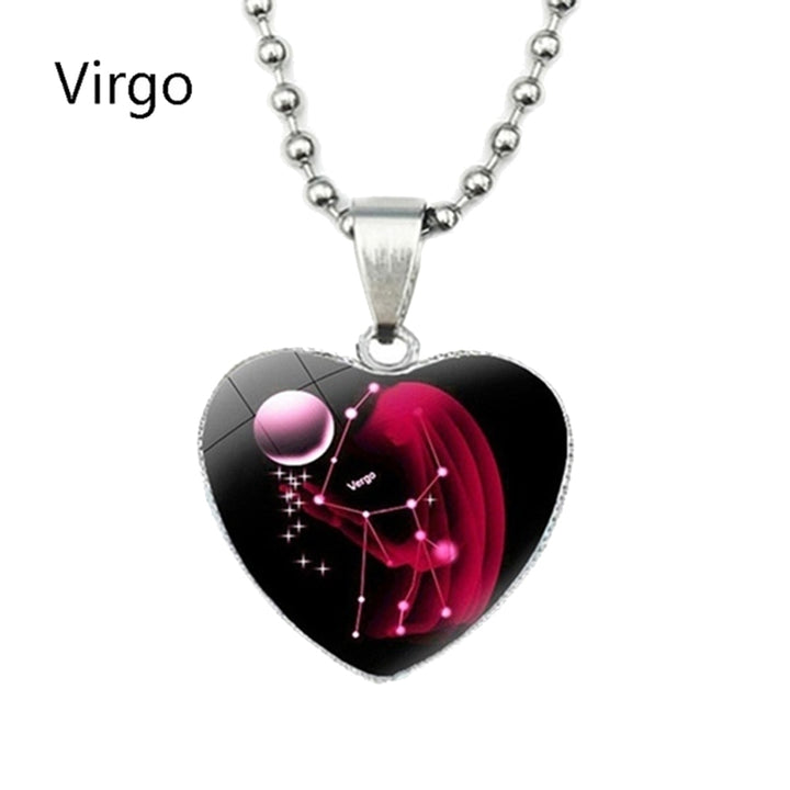 Love Heart Necklace Fashion Charming Glass 12 Zodiac Constellations Sign Pendant for Women Image 8