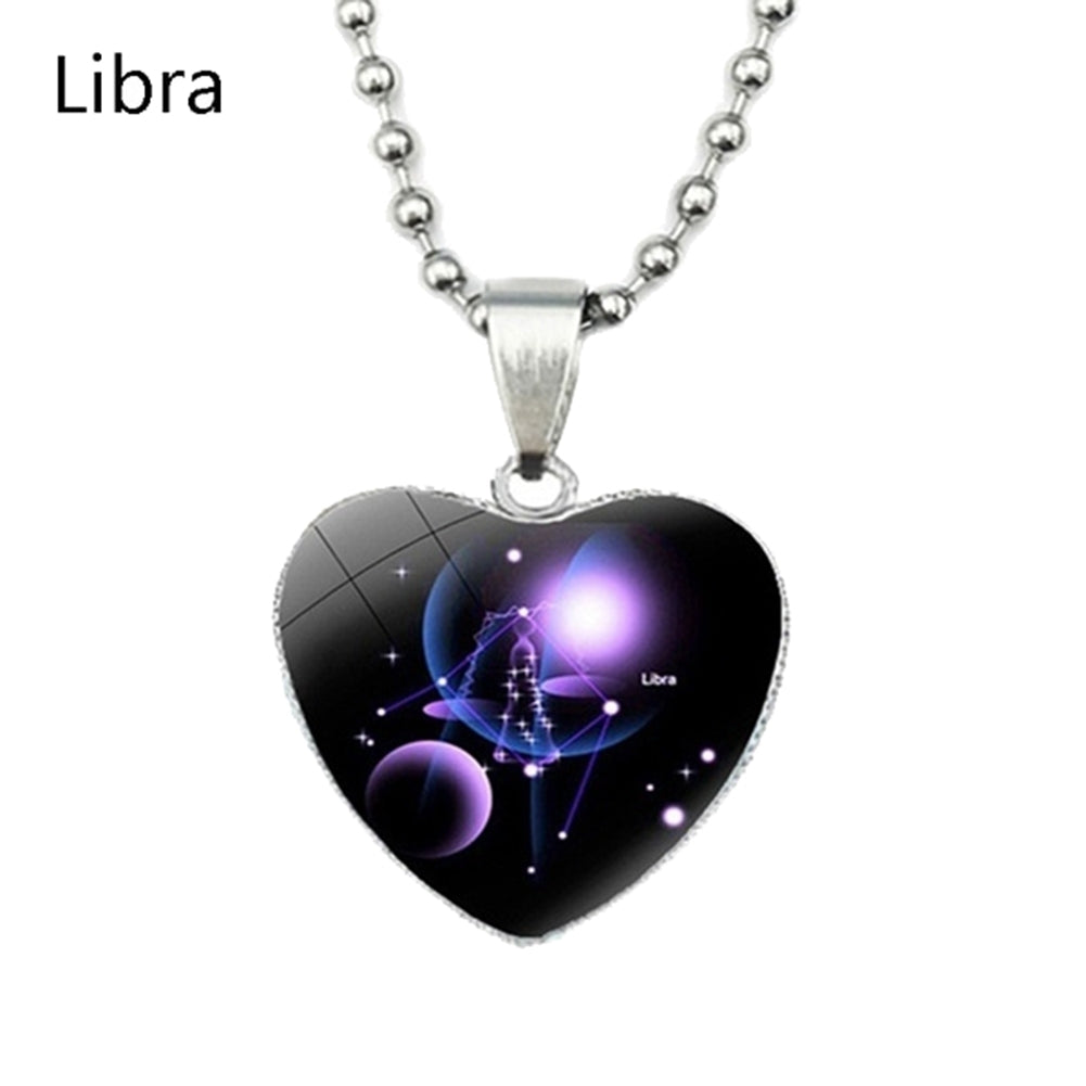 Love Heart Necklace Fashion Charming Glass 12 Zodiac Constellations Sign Pendant for Women Image 9