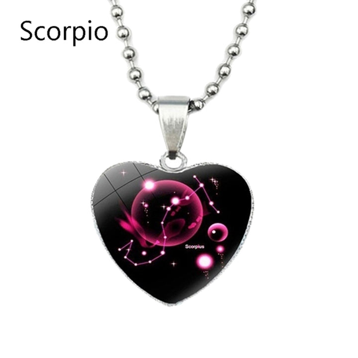 Love Heart Necklace Fashion Charming Glass 12 Zodiac Constellations Sign Pendant for Women Image 10