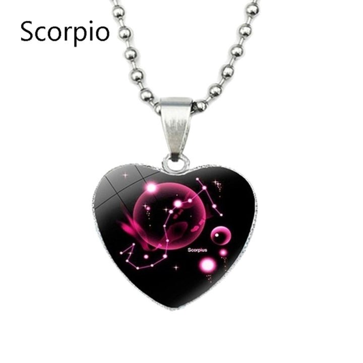 Love Heart Necklace Fashion Charming Glass 12 Zodiac Constellations Sign Pendant for Women Image 1