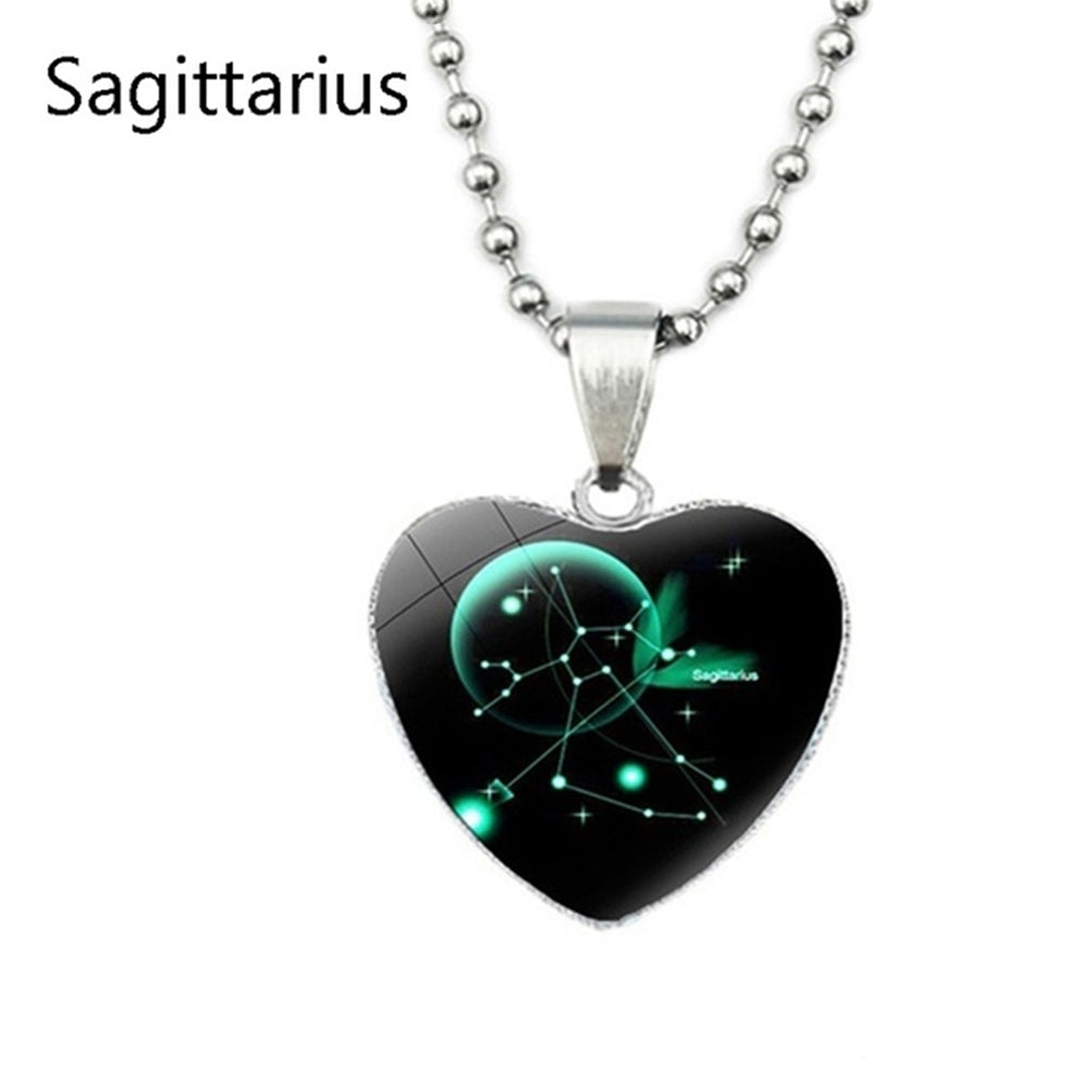 Love Heart Necklace Fashion Charming Glass 12 Zodiac Constellations Sign Pendant for Women Image 11