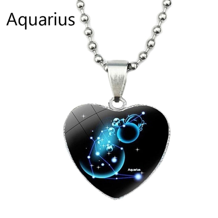 Love Heart Necklace Fashion Charming Glass 12 Zodiac Constellations Sign Pendant for Women Image 12