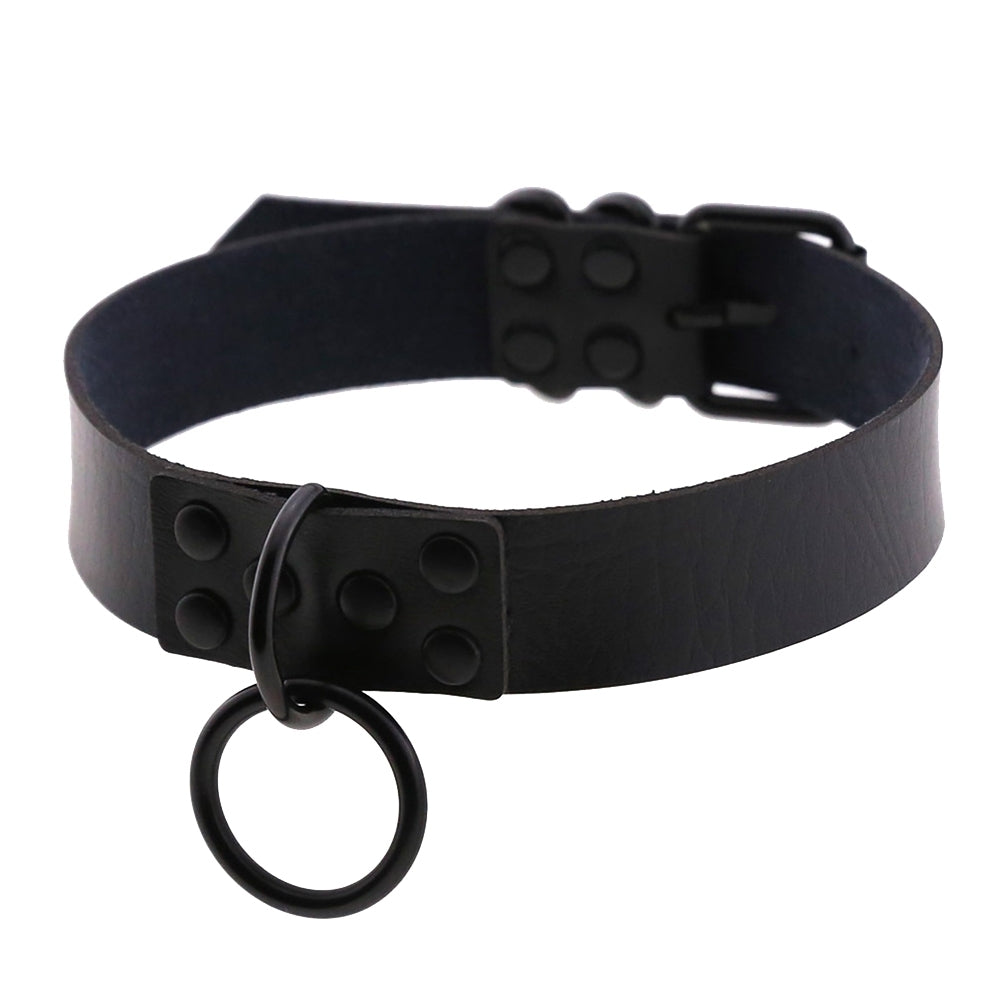 Punk Metal Ring Adjustable Women Faux Leather Choker Gothic Necklace Collar Image 4