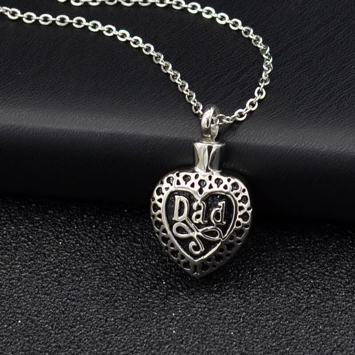 Heart Shape Dad Keepsake Ashes Cremation Pendant Memorial Urn Necklace Jewelry Image 2