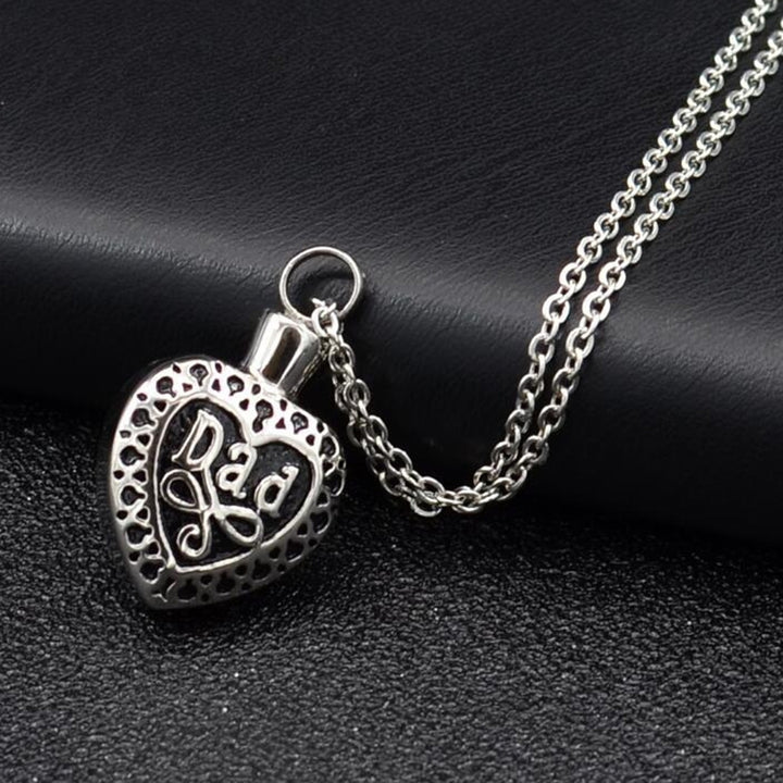 Heart Shape Dad Keepsake Ashes Cremation Pendant Memorial Urn Necklace Jewelry Image 3