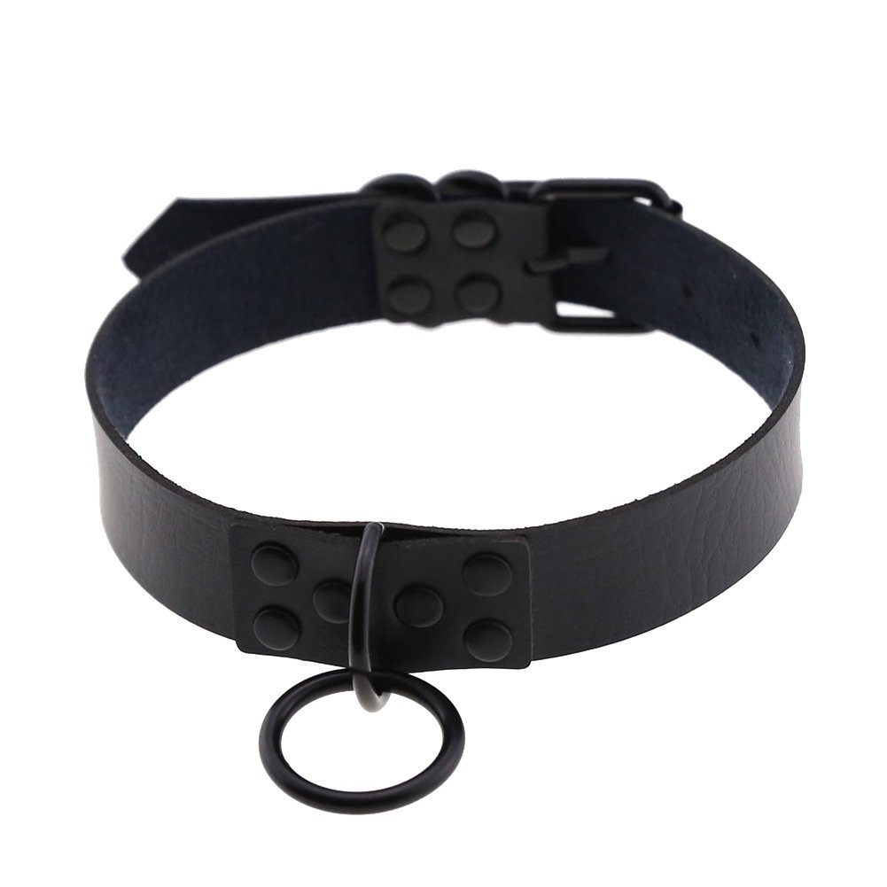 Punk Metal Ring Adjustable Women Faux Leather Choker Gothic Necklace Collar Image 11