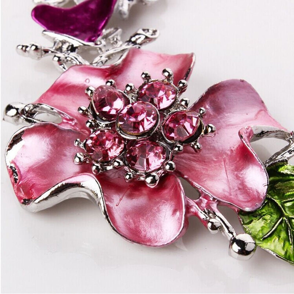 Multicolor Women Flower Rhinestone Inlaid Pendant Necklace Earrings Jewelry Set Image 4