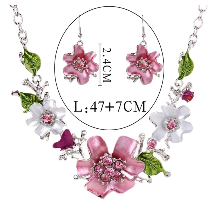 Multicolor Women Flower Rhinestone Inlaid Pendant Necklace Earrings Jewelry Set Image 8