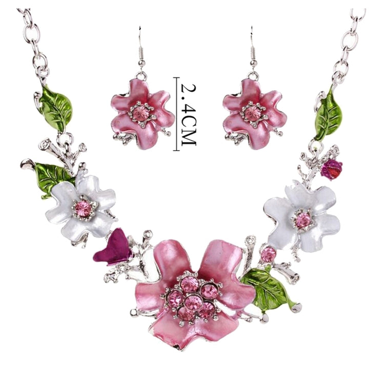 Multicolor Women Flower Rhinestone Inlaid Pendant Necklace Earrings Jewelry Set Image 9