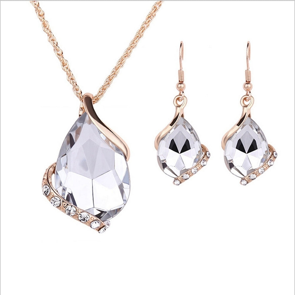 3Pcs Fashion Women Rhinestone Necklace Hook Earrings Party Prom Jewelry Gift Set Image 6