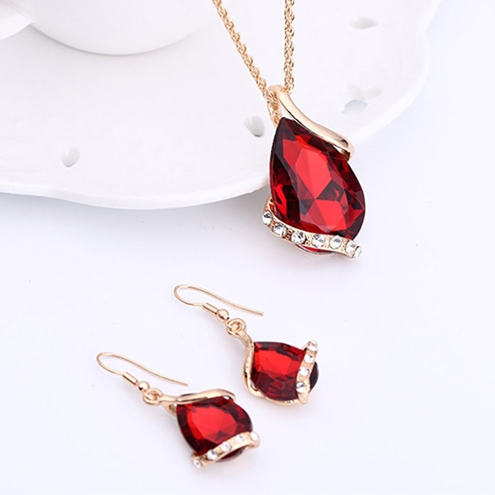 3Pcs Fashion Women Rhinestone Necklace Hook Earrings Party Prom Jewelry Gift Set Image 7