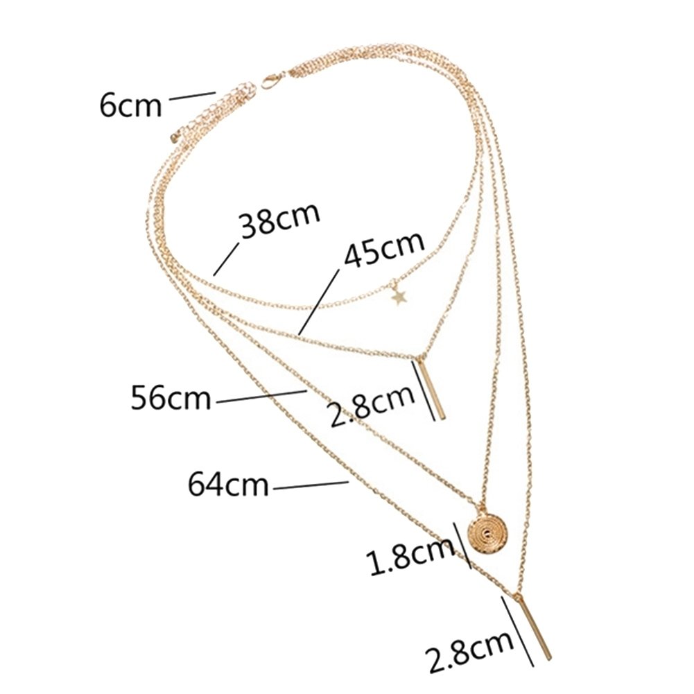 Fashion Women Beach Jewelry Multi-layer Chain Star Bar Round Pendant Necklace Image 8