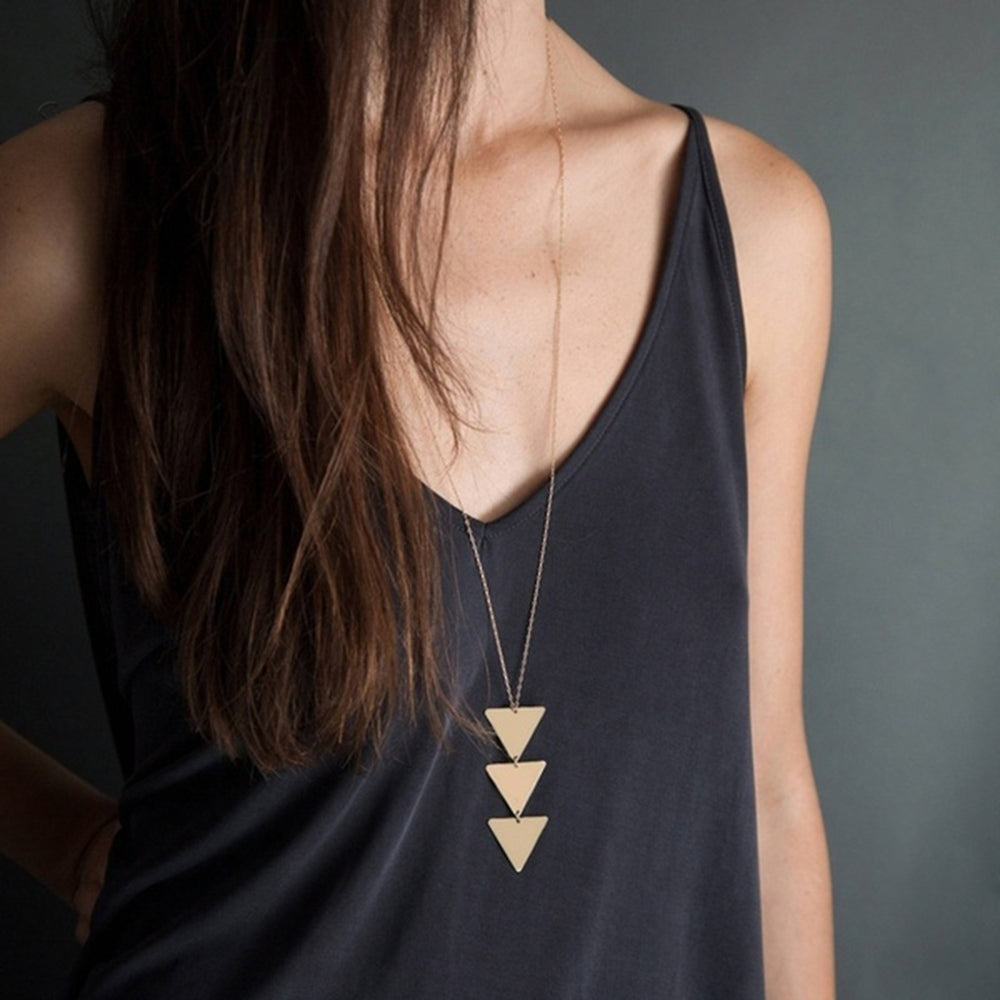 Fashion Geometric Triangle Pendant Long Chain Women Sweater Necklace Jewelry Image 2