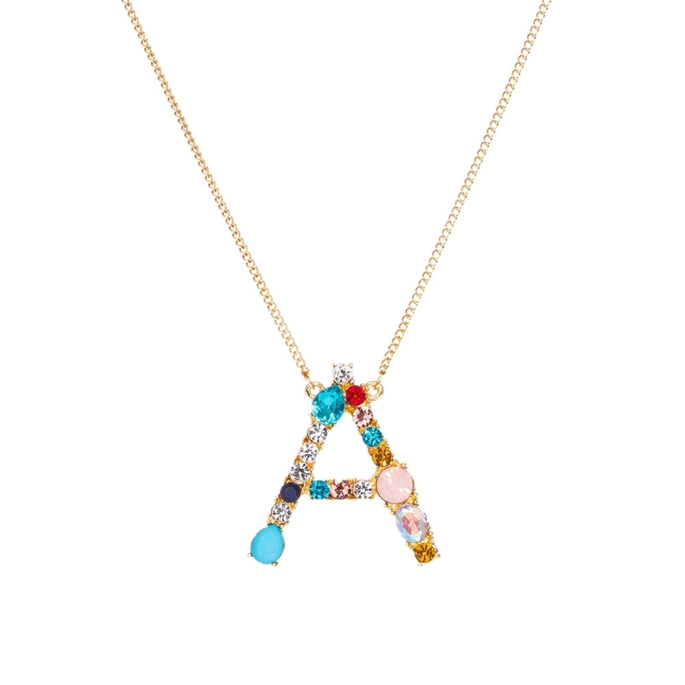 A-Z Capital Letter Pendant Colorful Rhinestone Inlaid Women Necklace Jewelry Image 2