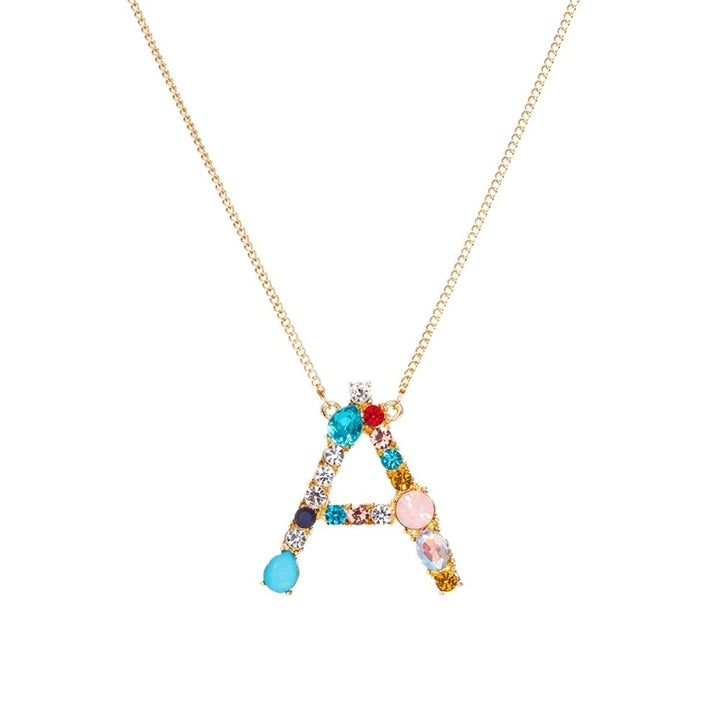 A-Z Capital Letter Pendant Colorful Rhinestone Inlaid Women Necklace Jewelry Image 1