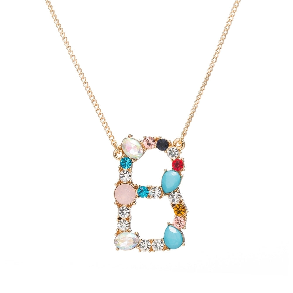 A-Z Capital Letter Pendant Colorful Rhinestone Inlaid Women Necklace Jewelry Image 3