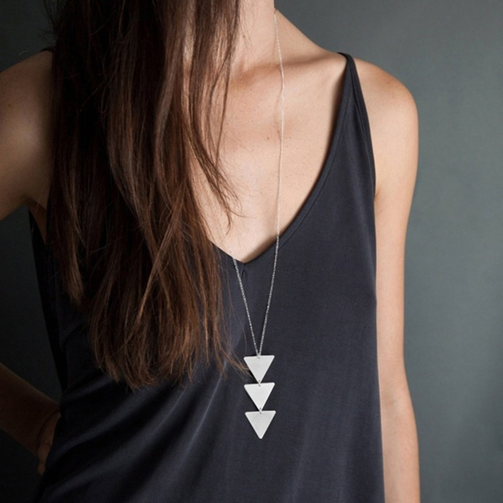 Fashion Geometric Triangle Pendant Long Chain Women Sweater Necklace Jewelry Image 3