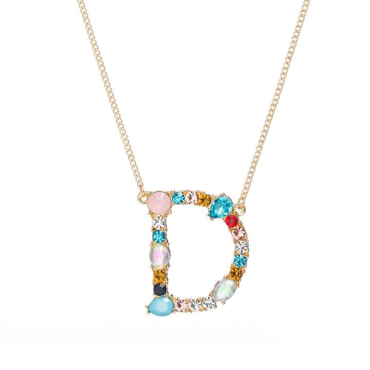 A-Z Capital Letter Pendant Colorful Rhinestone Inlaid Women Necklace Jewelry Image 4