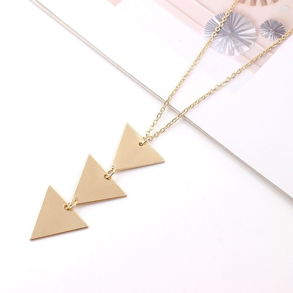 Fashion Geometric Triangle Pendant Long Chain Women Sweater Necklace Jewelry Image 4