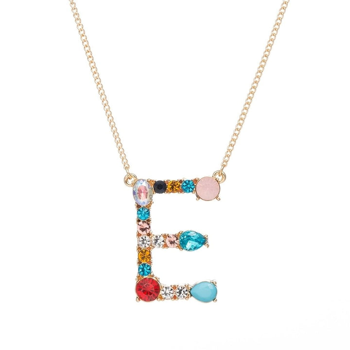 A-Z Capital Letter Pendant Colorful Rhinestone Inlaid Women Necklace Jewelry Image 1