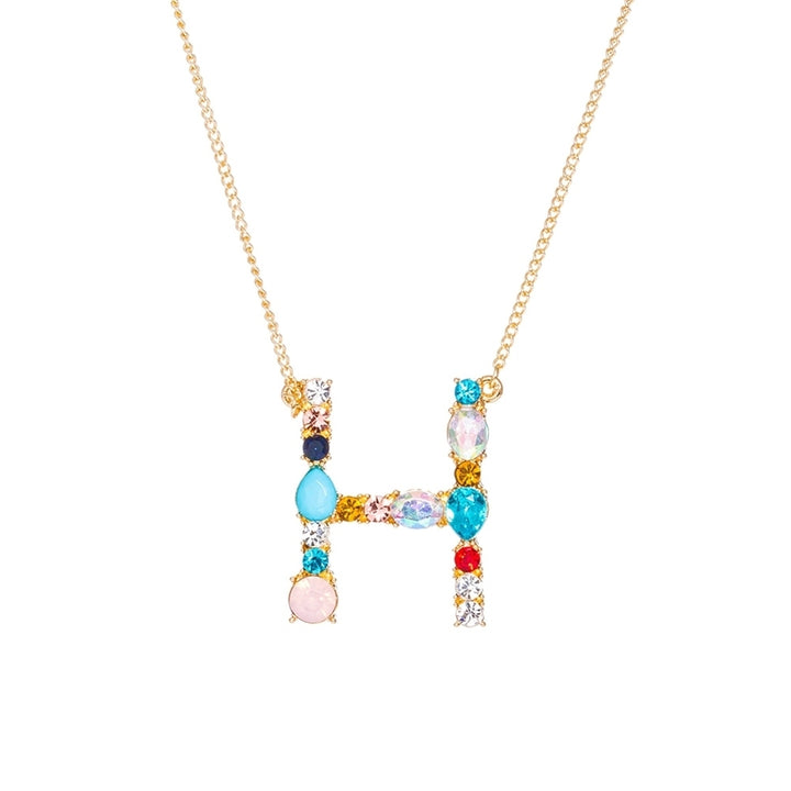 A-Z Capital Letter Pendant Colorful Rhinestone Inlaid Women Necklace Jewelry Image 8