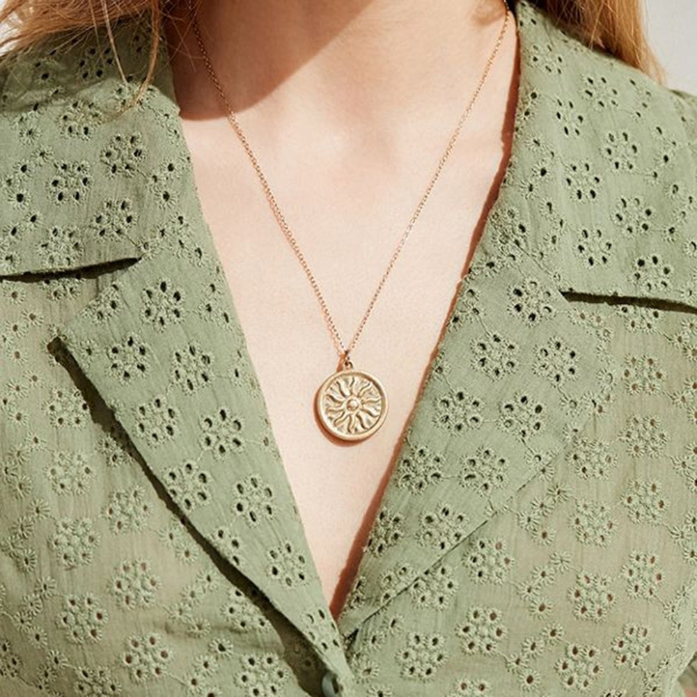 Round Coin Sun Pattern Pendant Necklace Women Party Chain Jewelry Birthday Gifts Image 1