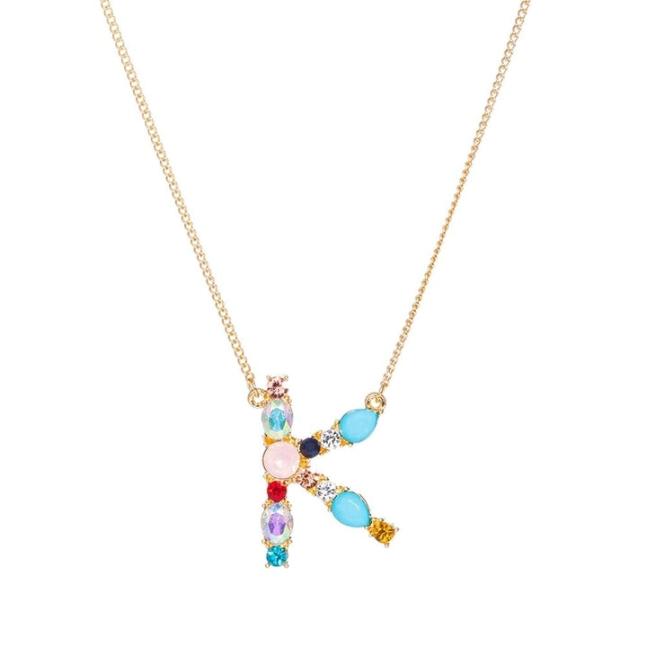 A-Z Capital Letter Pendant Colorful Rhinestone Inlaid Women Necklace Jewelry Image 9