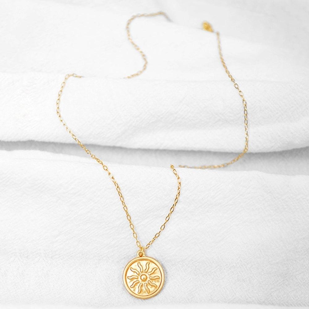 Round Coin Sun Pattern Pendant Necklace Women Party Chain Jewelry Birthday Gifts Image 2