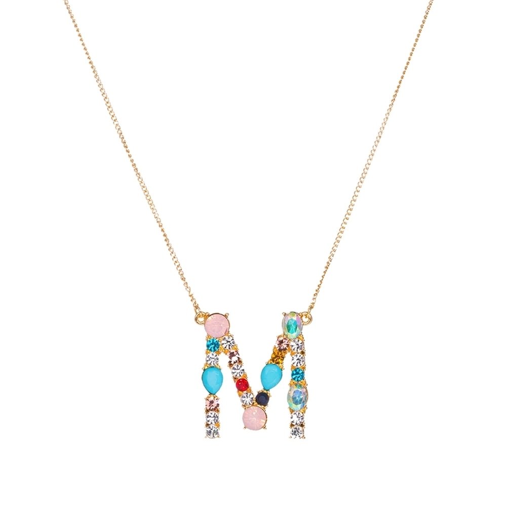 A-Z Capital Letter Pendant Colorful Rhinestone Inlaid Women Necklace Jewelry Image 11