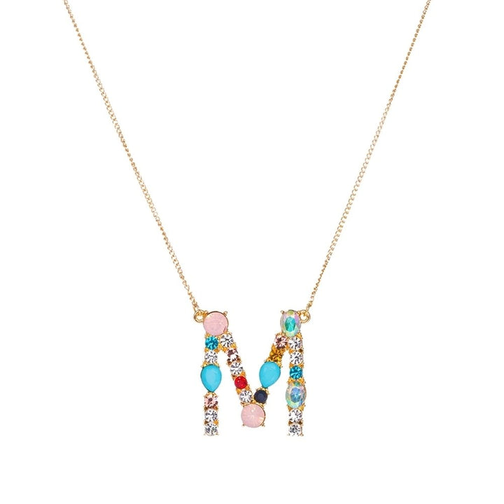 A-Z Capital Letter Pendant Colorful Rhinestone Inlaid Women Necklace Jewelry Image 11