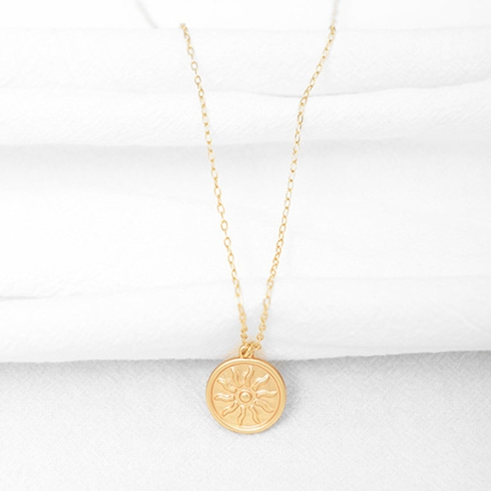 Round Coin Sun Pattern Pendant Necklace Women Party Chain Jewelry Birthday Gifts Image 3