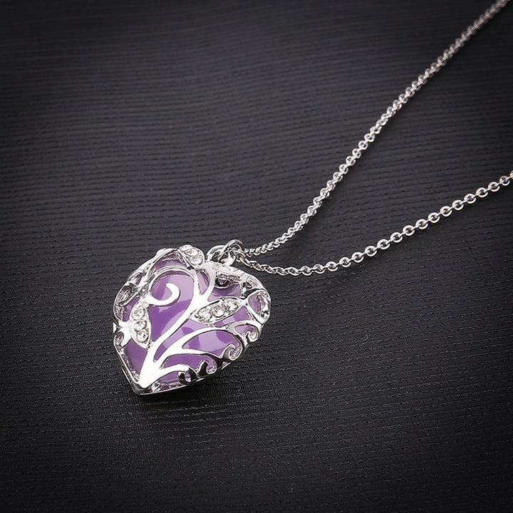 Fashion Women Hollow Out Heart Rhinestone Pendant Luminous Chain Necklace Gift Image 4