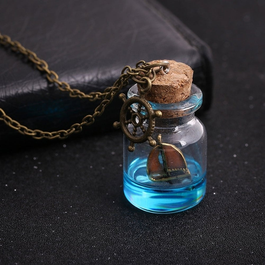 Luminous Night Sailboat Glass Drift Bottle Pendant Women Necklace Jewelry Gift Image 1