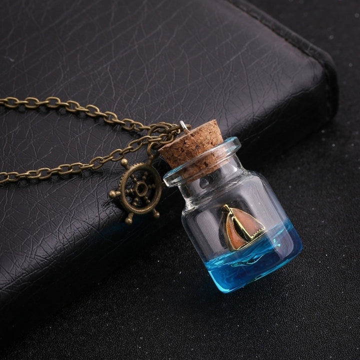 Luminous Night Sailboat Glass Drift Bottle Pendant Women Necklace Jewelry Gift Image 2