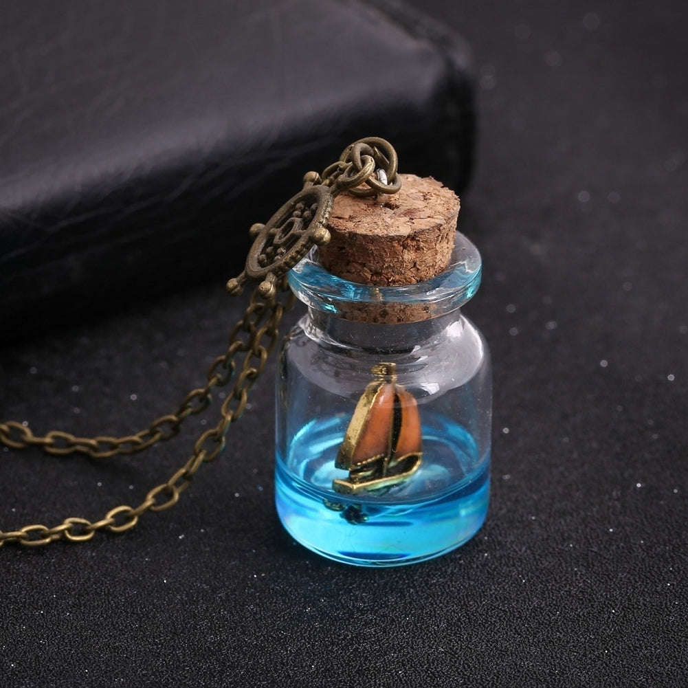 Luminous Night Sailboat Glass Drift Bottle Pendant Women Necklace Jewelry Gift Image 3