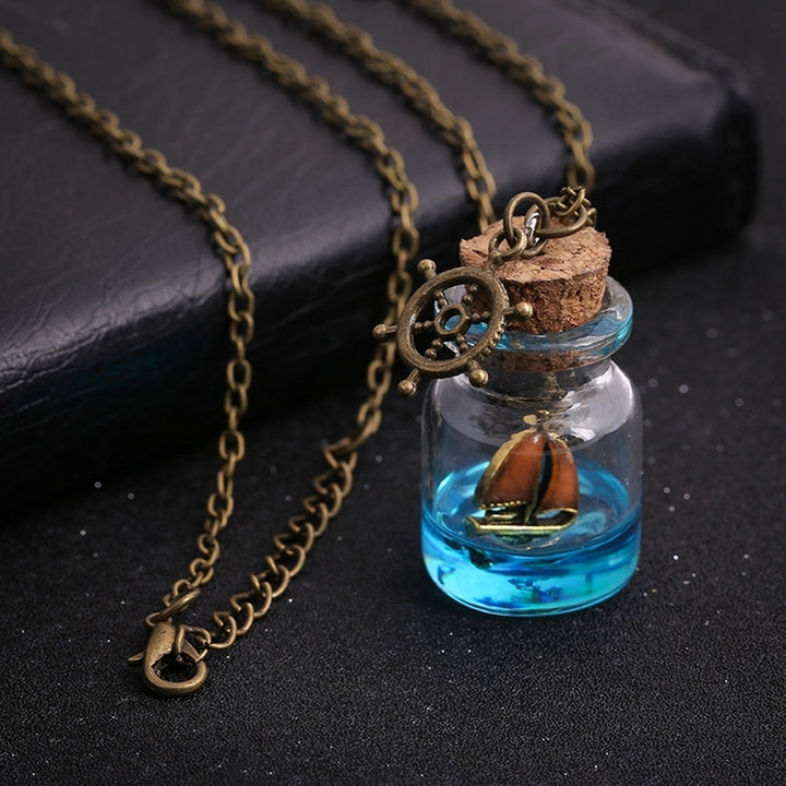 Luminous Night Sailboat Glass Drift Bottle Pendant Women Necklace Jewelry Gift Image 4