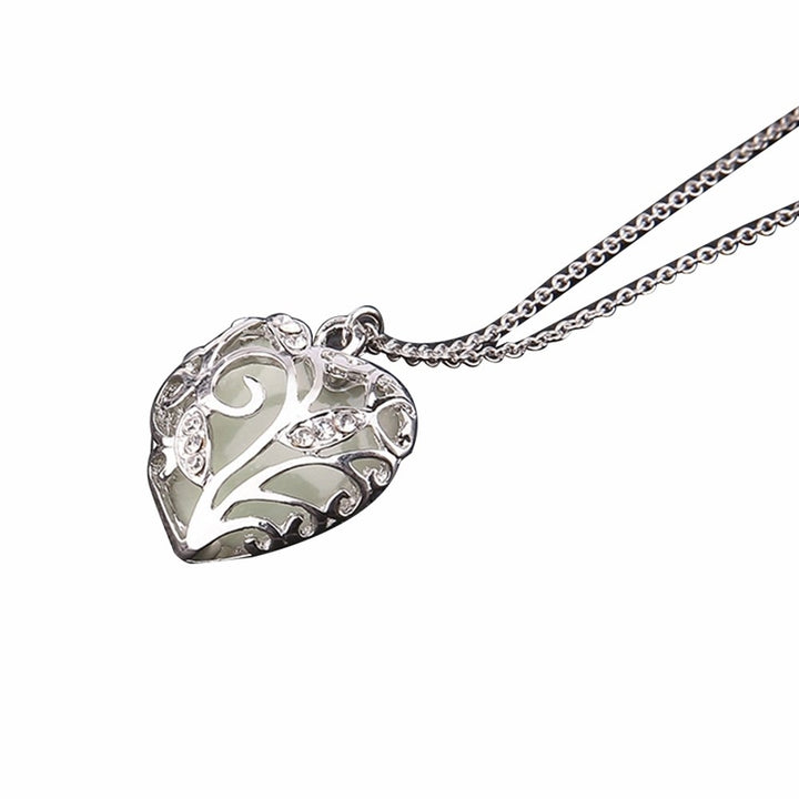 Fashion Women Hollow Out Heart Rhinestone Pendant Luminous Chain Necklace Gift Image 10