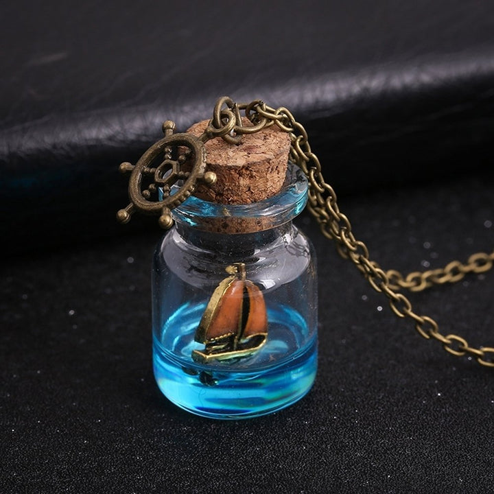 Luminous Night Sailboat Glass Drift Bottle Pendant Women Necklace Jewelry Gift Image 4