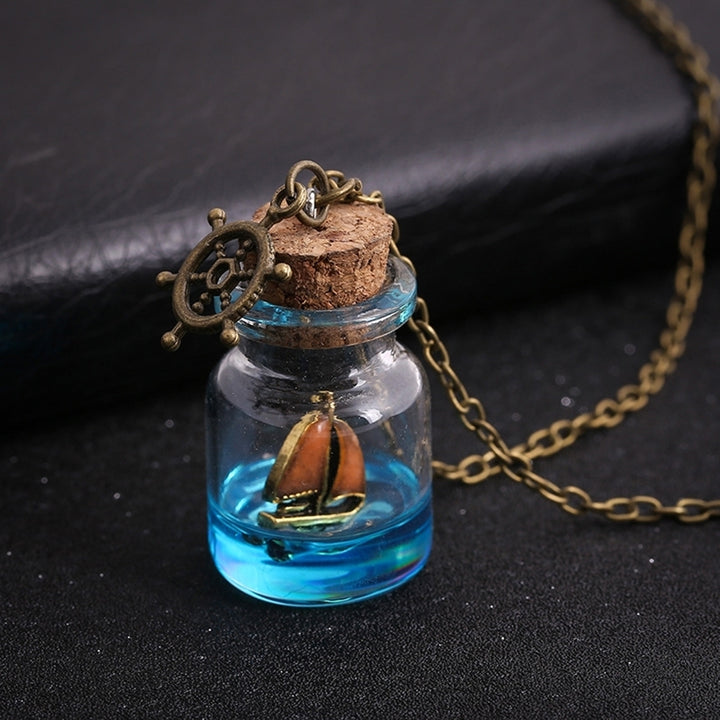 Luminous Night Sailboat Glass Drift Bottle Pendant Women Necklace Jewelry Gift Image 6